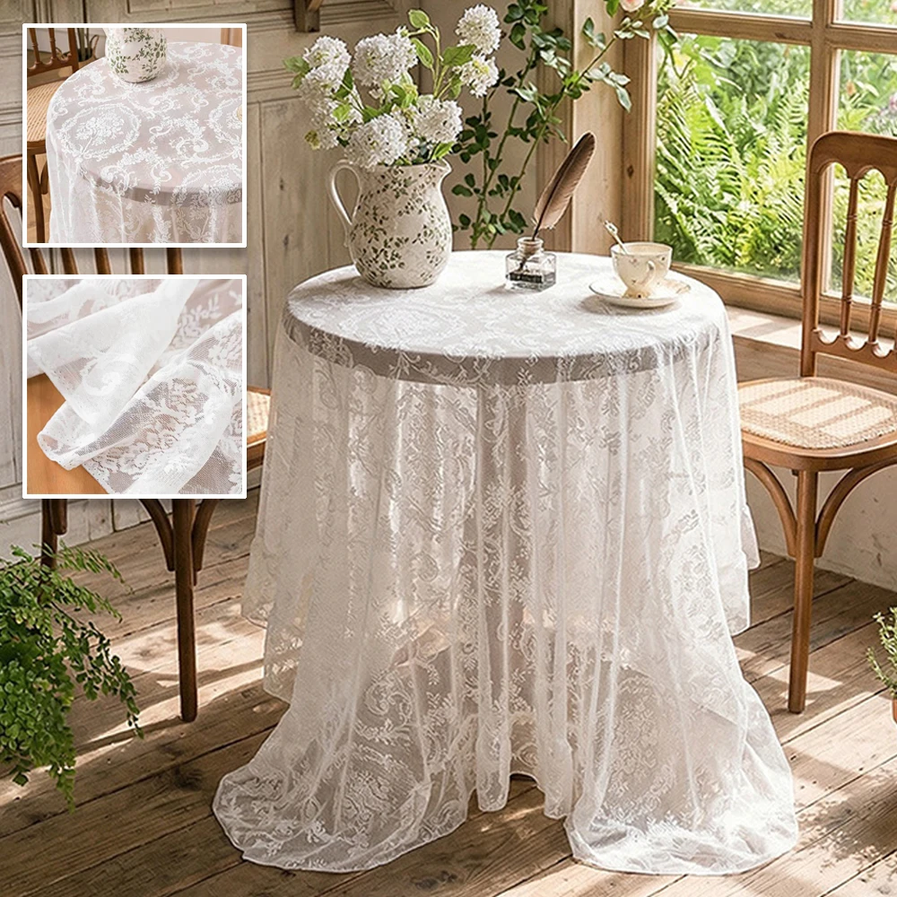 

1PC White Lace Tablecloth Vintage Embroidered Reception Table Cloth Decor Party Valentine's Day Tablecloth Rustic Wedding Cover
