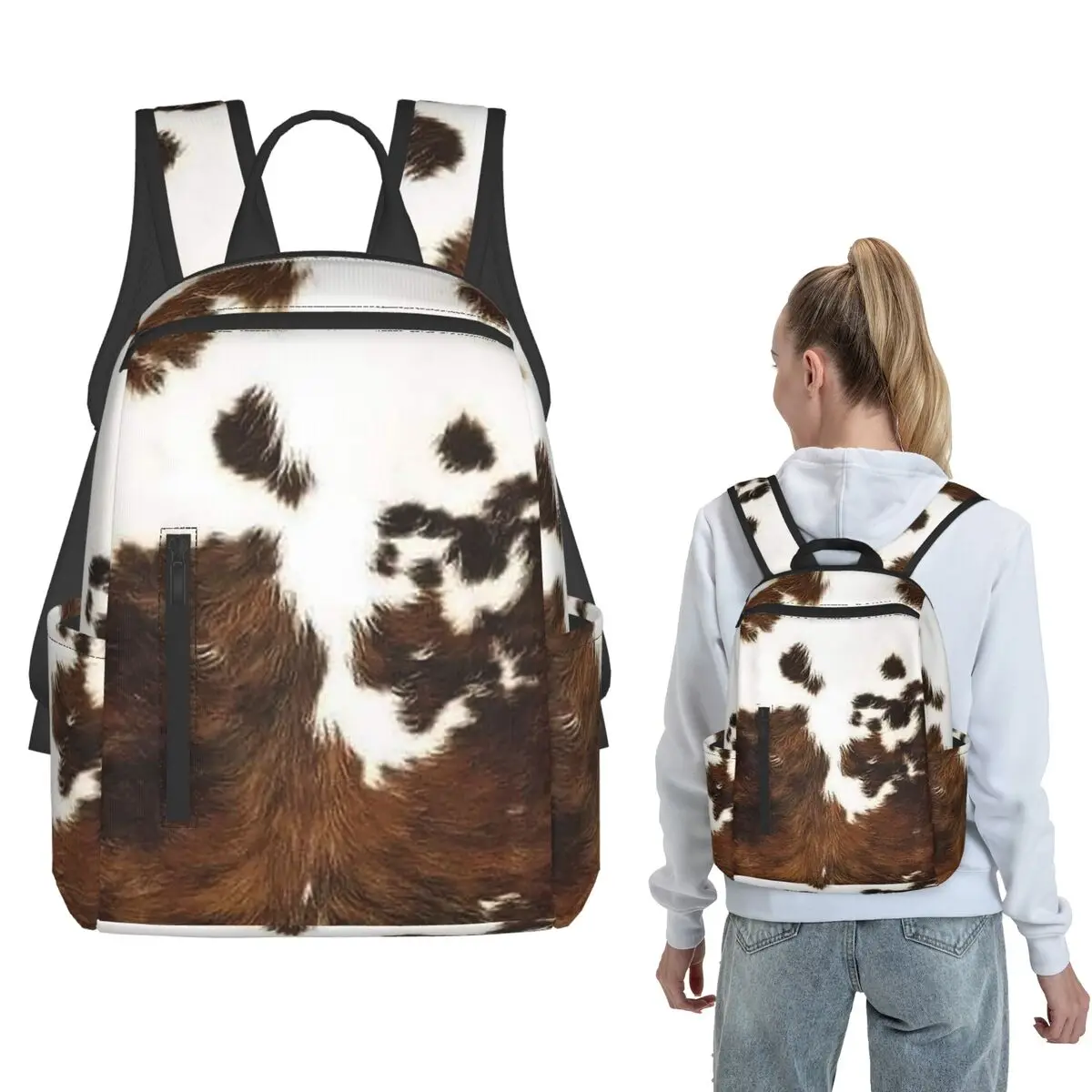 Stylish Cow Fur Cowhide Texture Cow Skin Print Pattern Backpack Daypack Boys Girls BookBag School Bag Shoulder Bags Men Women