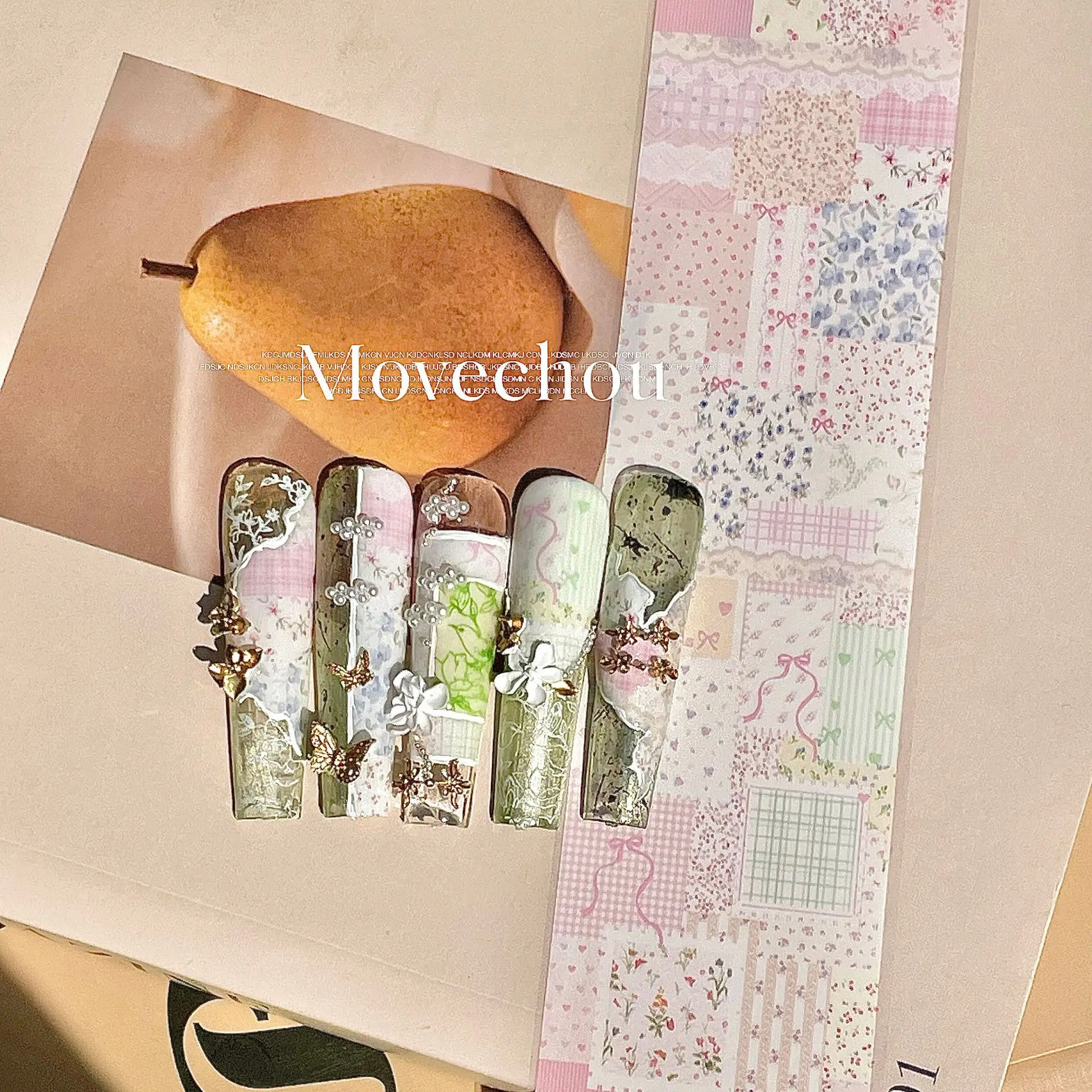 

Korean Style Floral Collage Manicure Transfer Stickers，Nail Foils （Needs To Be Matched with Transfer Glue）