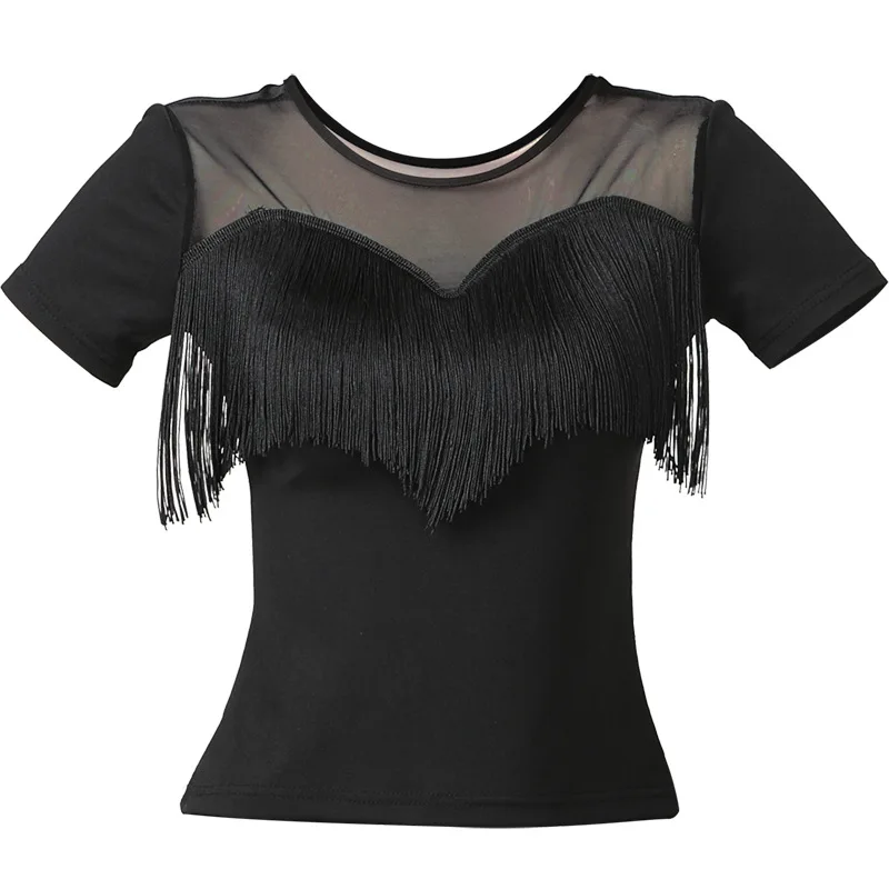 2023 New Adult Women Latin Costum Sexy Black Fringed Short Top And Skirt Lady Ballroom Irregular Tassels Dress