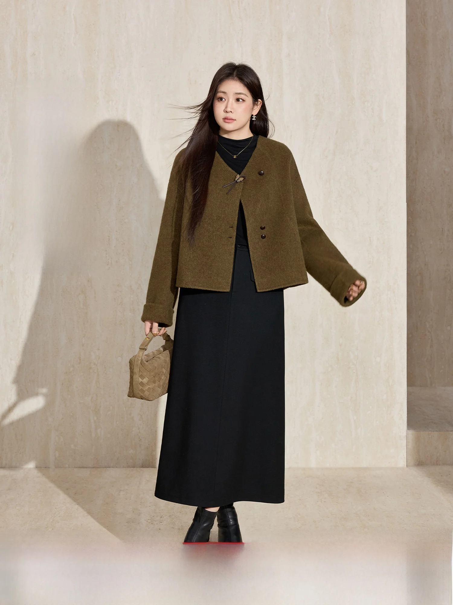 

Blue Language Large Size Wool Camere ort Double-Faced Woolen Coat Women's Winter New Bule Slimming Outerwear
