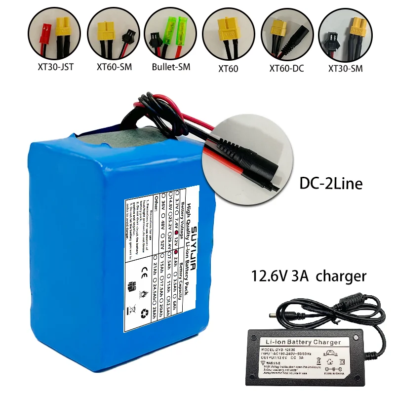 Lithium-ion battery 12V 20000mAh 18650 Rechargeable battery 3S5P with BMS 12.6-volt large capacity charger for fishing bicycles