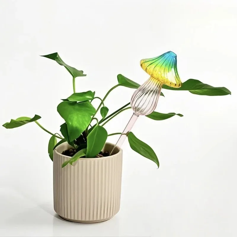 Rainbow Glass Mushroom Watering Spike Self-Watering Dripper for Potted Plants Effortless Garden Care