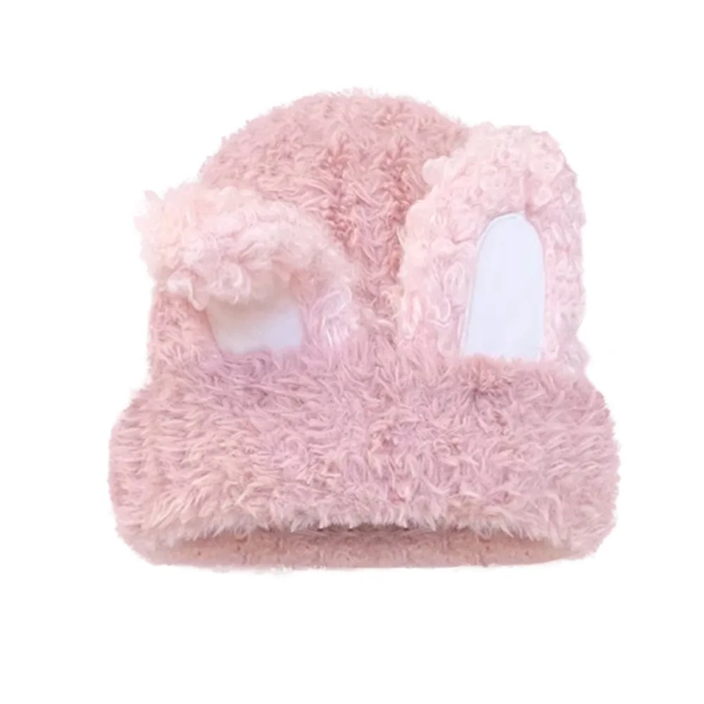 

Casual Cute Rabbit Ear Warm Hat Thickened Keep Warm Beanie Cap Windproof Ear Protection Wool Knitted Hat Winter