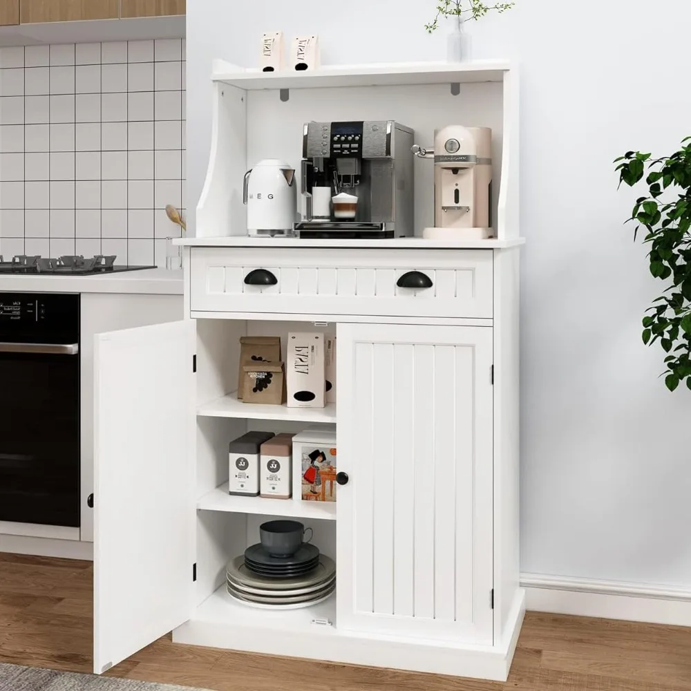 Gabinete de almacenamiento independiente para despensa de cocina de 54" con puertas y estantes ajustables, soporte para horno microondas con cajón para cocina,