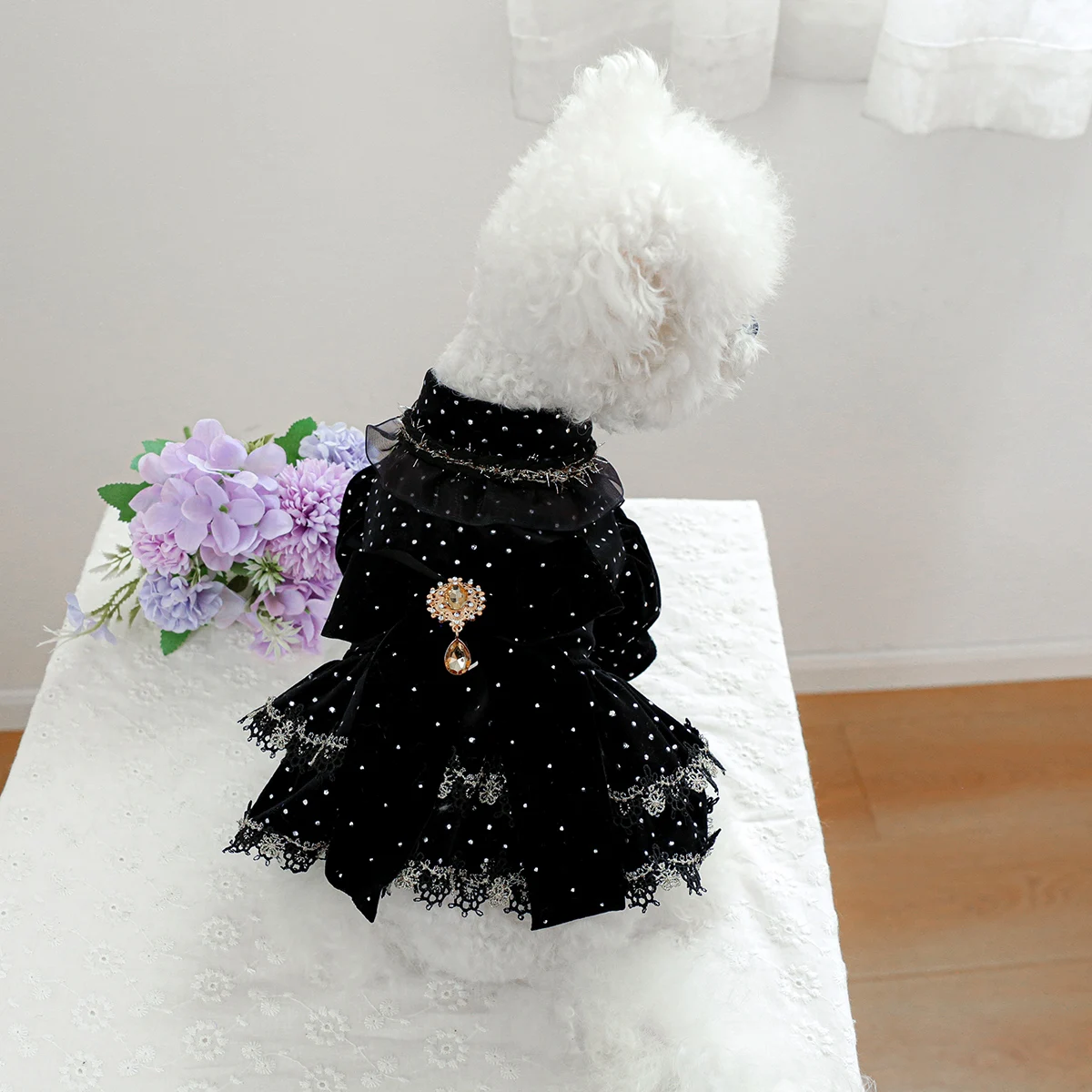 1PC Pet Clothing Spring and Autumn Black Gold Dress Princess Dress Suitable for Small and Medium sized Dogs