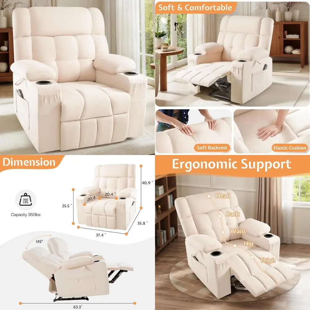 Oversized Reclining Sofa for Adults - Lazy Boy Style Single Couch with Plush Armrests and Back Support, Comfortable Recliner Cha