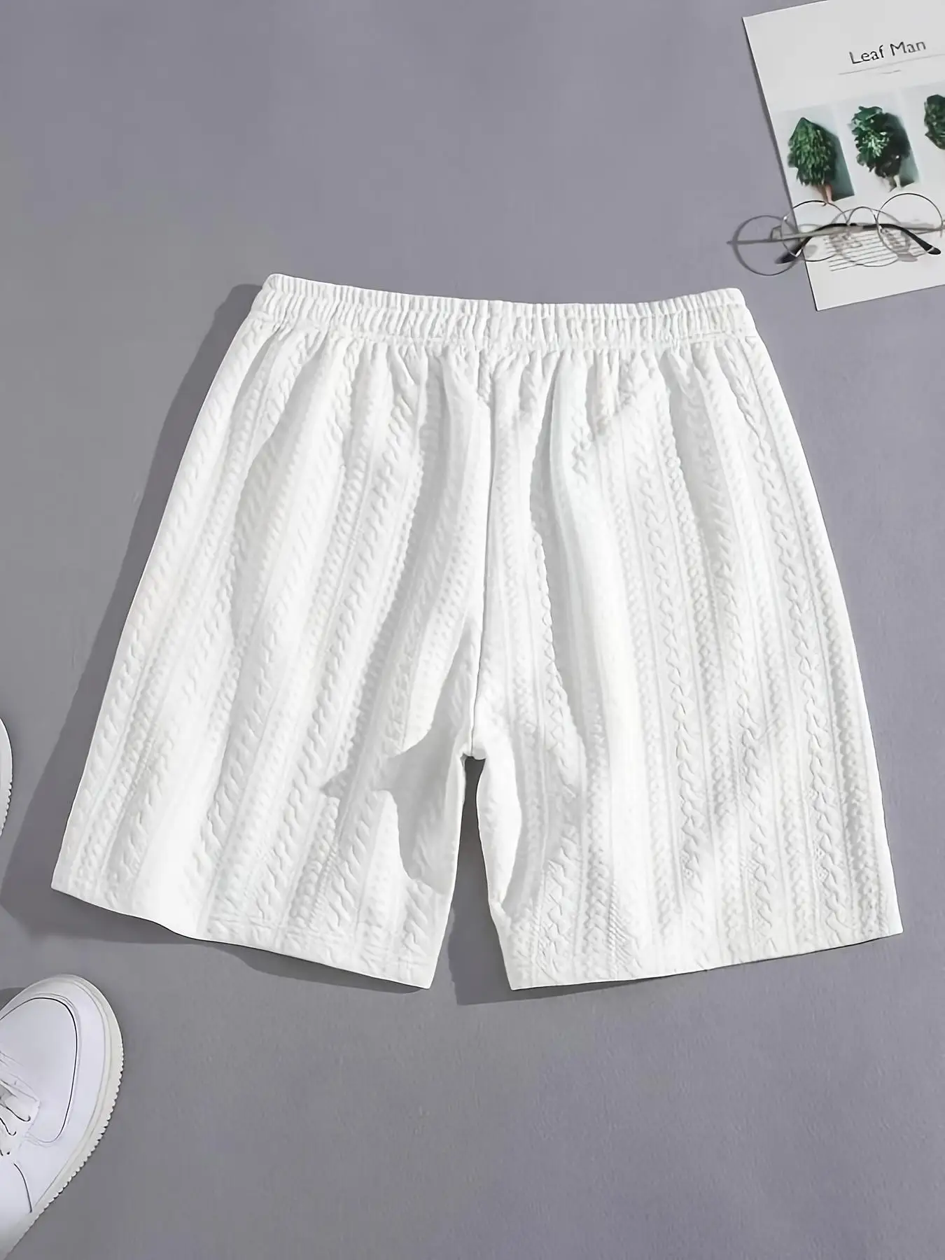 Men's Regular Style Knitted Plain Sports Casual Shorts with Drawstrings and Elastic Waistband, Knitted Shorts, Personalized Jacquard, Suitable for Daily Leisure, Basketball, Fitness, Multi-Scenario Matchinging, Suitable for All Seasons