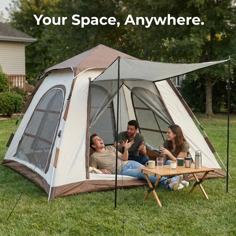 Automatic Quick 2-4 Person Camping Tent, Instant Pop Up Tents,Portable Automatic Easy Setup Cabin Tent , Mesh Windows, 2 Doors & Carrying Bag, Lightweight Outdoor Sun Shelter For Hiking Traveling Picnic