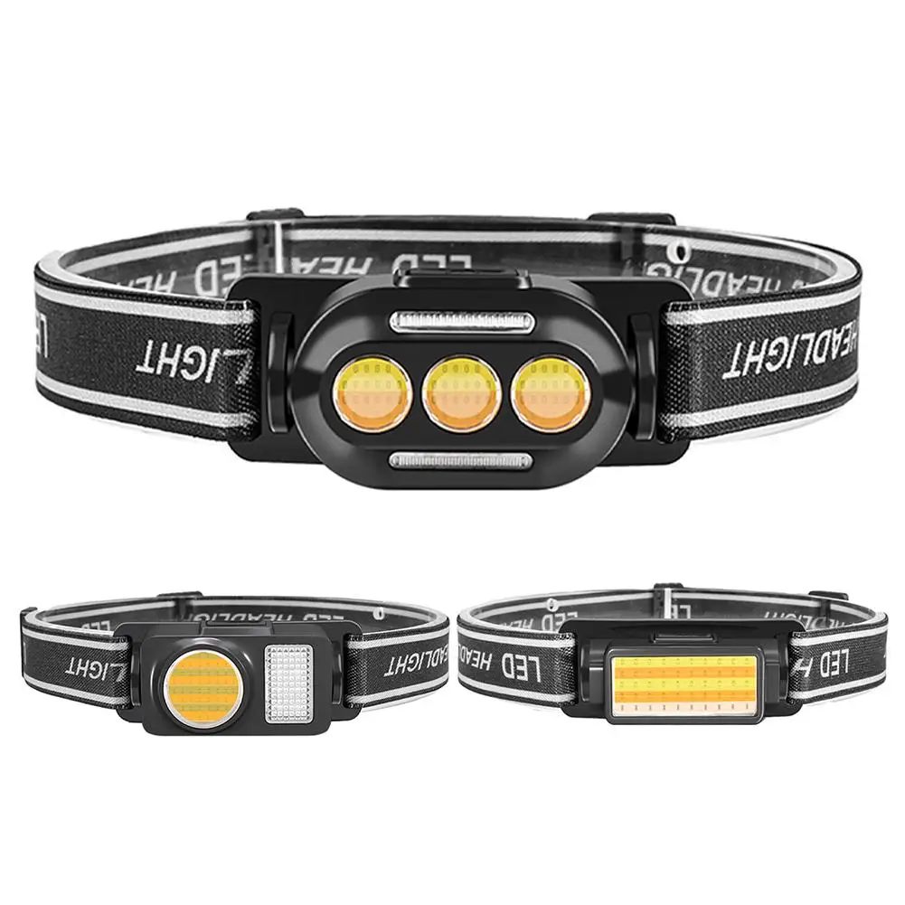 Vissen-COB + LED Lanterna Traseira, USB Oplaadgolf Sensor, Power Display, Escalada Running Head Lamp