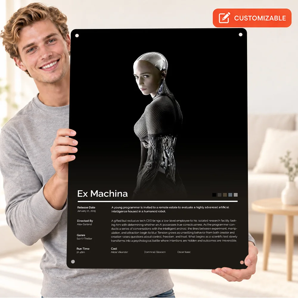 Ex Machina Android Textured Metal Poster Customized Aluminum Sign Minimalist Cinema Wall Art For Home Theater Fan Birthday Gift