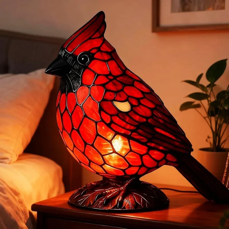 Cardinal Lamp,Handmade Resin Table Lamp, Christmas Decoration, Bishop Bird Desktop Lamp, Suitable for Home, Office and Bedroom