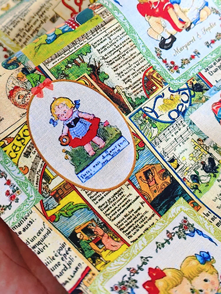 Cotton Fabric Retro Cartoon Newspapers and Comics Printed for Sewing Children\'s clothing Bedding Decoration by Half Meter