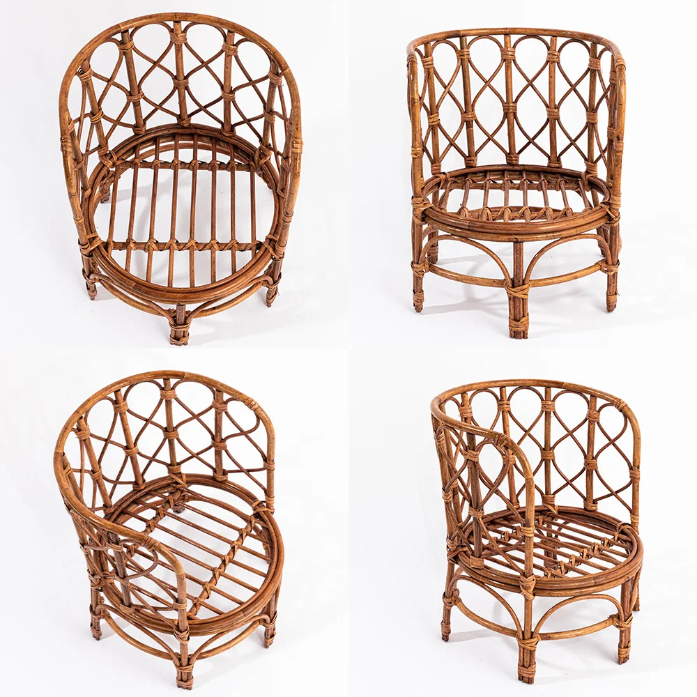 Vintage Rattan Chair For Newborn Photography Props Studio Infant Mini Bamboo Woven Small Bed And Baskets Photoshoot Accessories