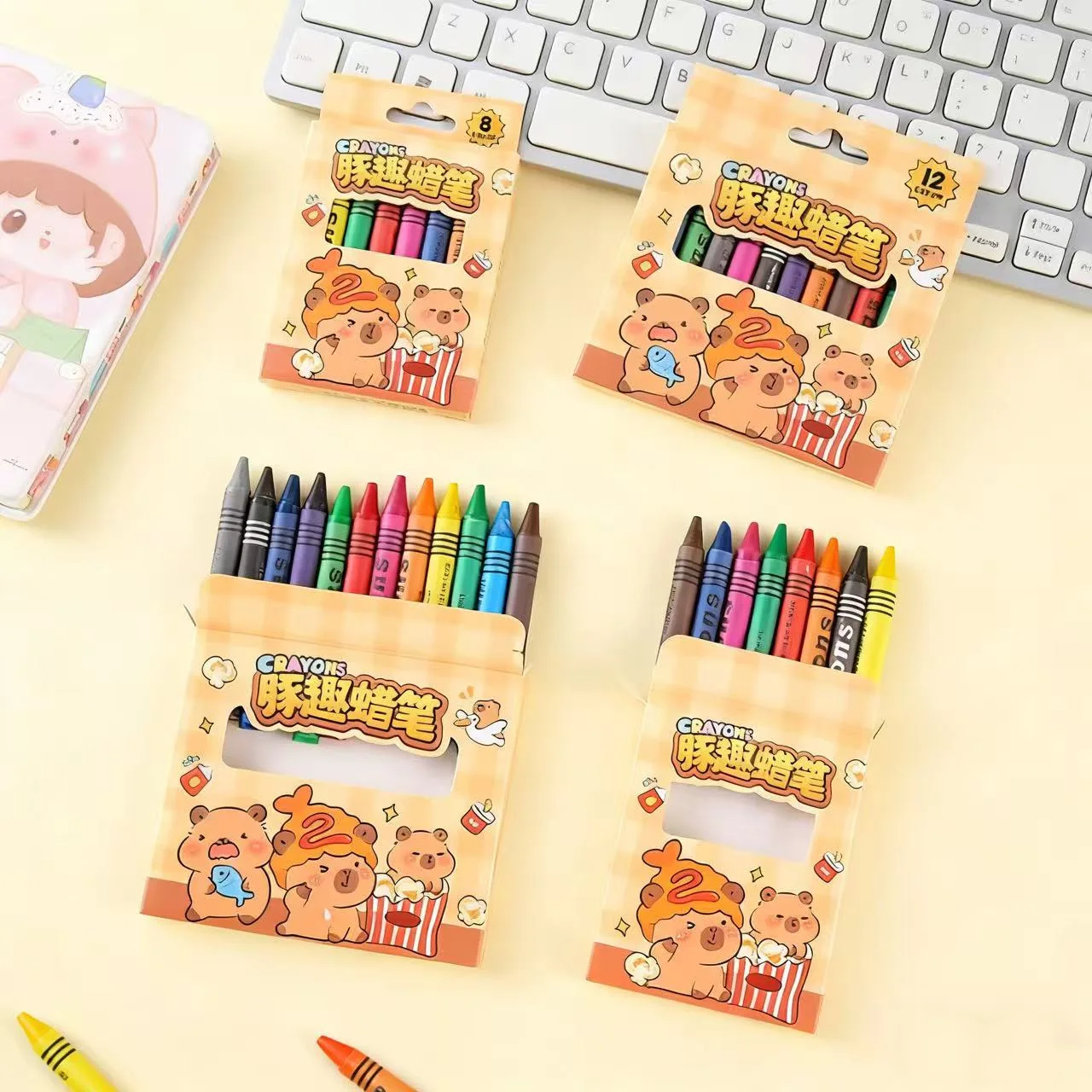 Colored crayons - 8 color & 12 color crayon sets for drawing, doodling, oil pastels, stationery, and prizes