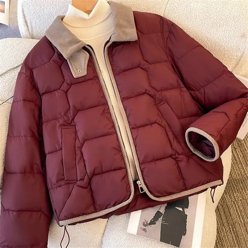

2026 Winter New Women's Fashion Short Coat Light Down Cotton-padded Jacket Female Loose Lapel Jacket Simple Fragrance Overwear