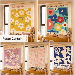 Artistic Flower Door Curtain Fabric Cotton Linen Partition Bedroom Household Paste Curtain Multipurpose Hole Free Blackout Cloth