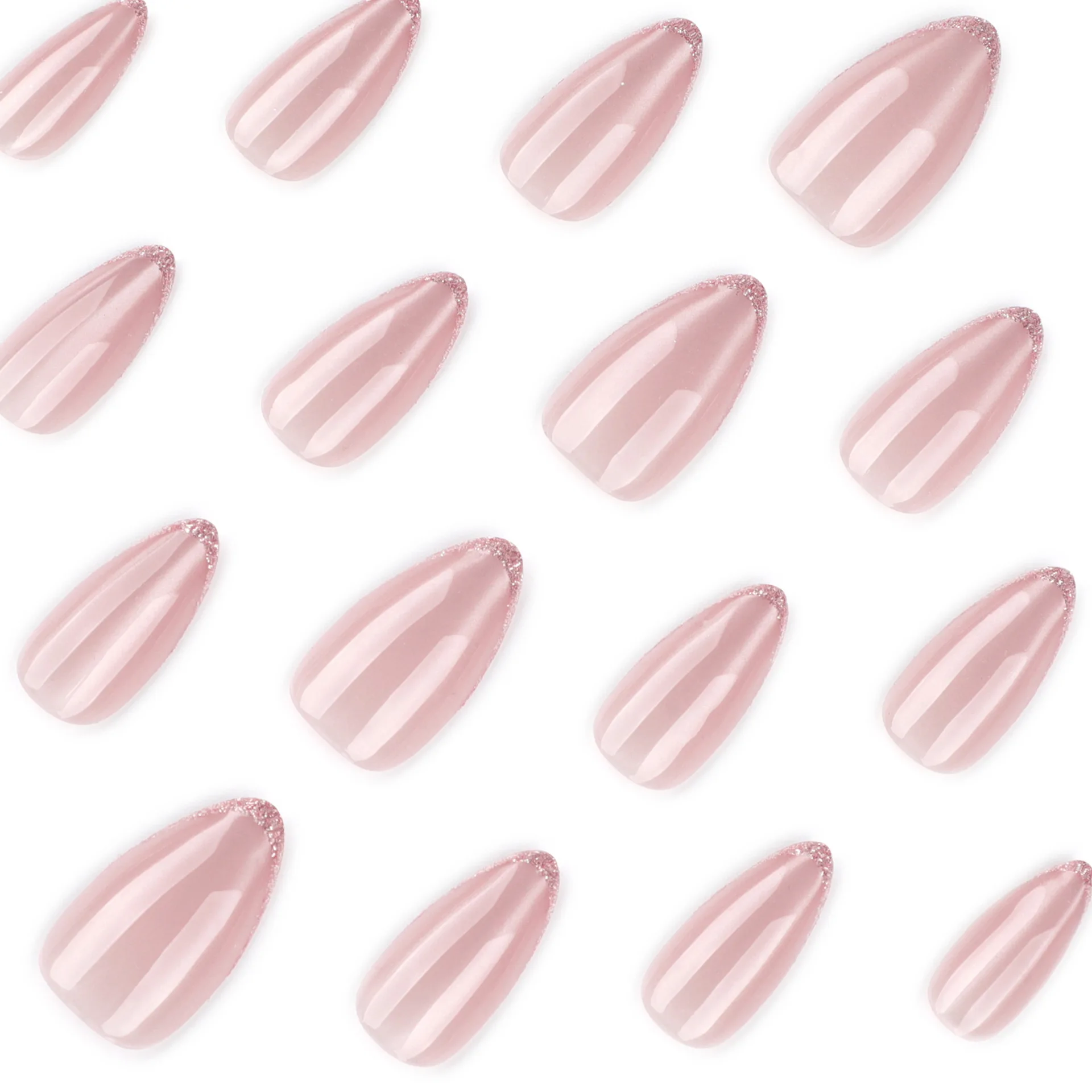 24 stks Franse Glitter Nep Nagels Naakt Cat Eye Flash Druk op Nagel Korte Amandel Volledige Dekking Nagel Tips voor Vrouwen & Meisje Valse Nagel