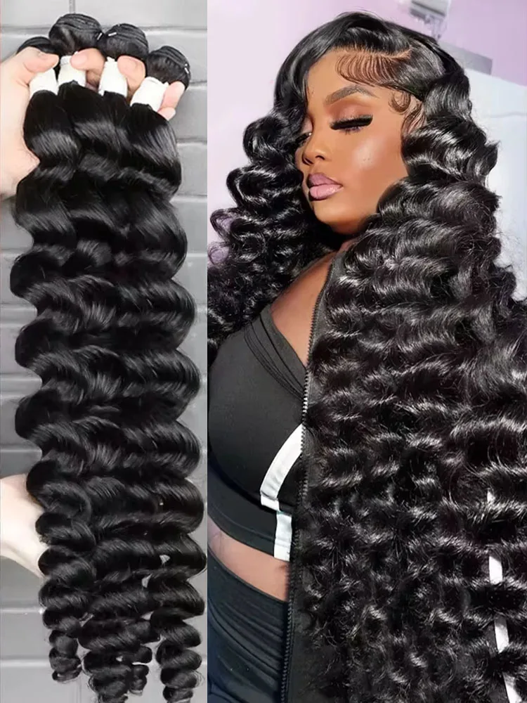 

30 32-дюймовые свободные волнистые пучки Rae Virgin Hair Bundle Weave Extensions Необработанные 100% человеческие волосы Натуральные черные для женщин Двойные