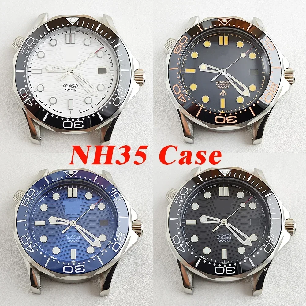 NH35 Case NH35 Dial Hands 41mm Mens Watch Case Stainless Steel Watch Parts for Seamaster 300 NH35/NH36 Mechanical Movement