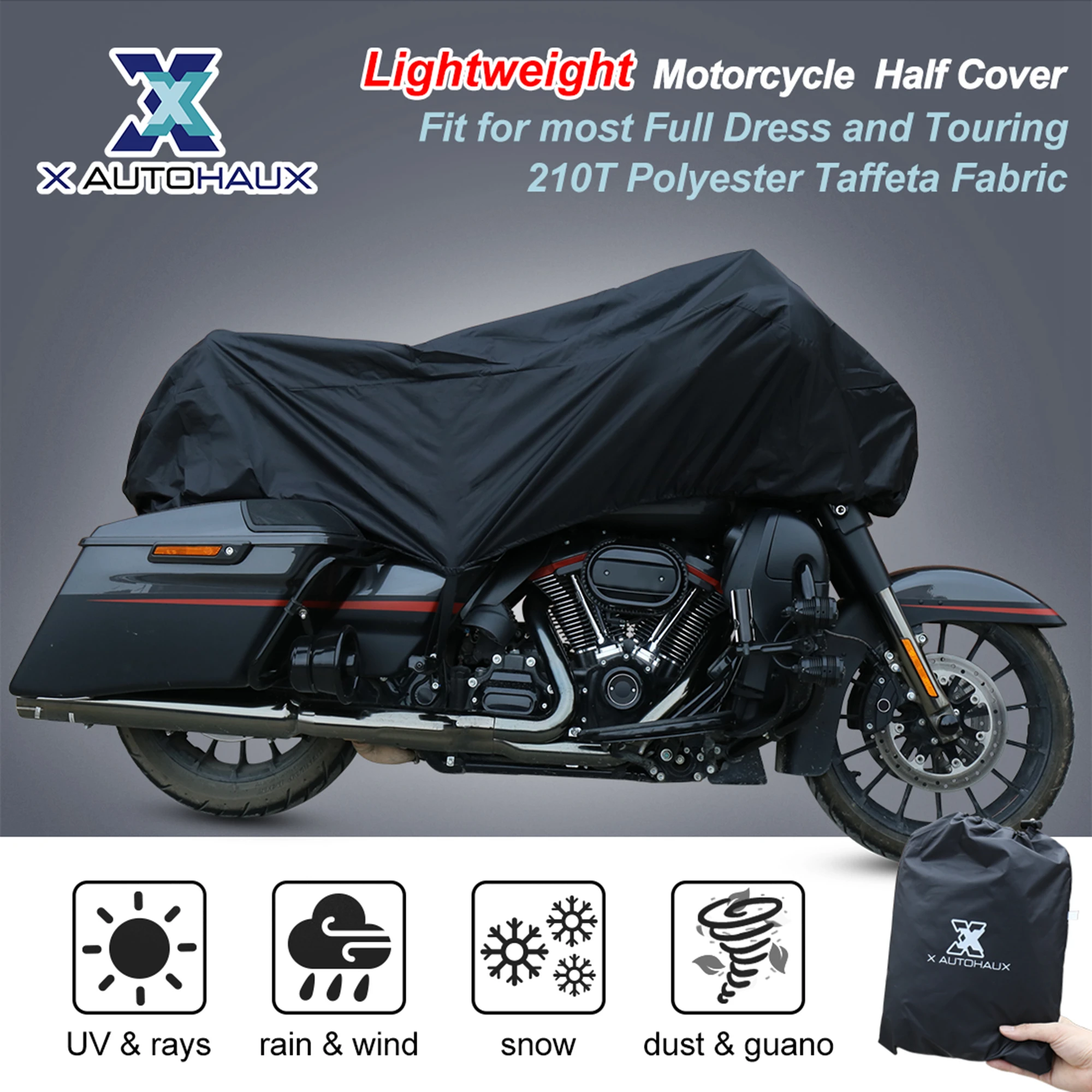 UXCELL Motorcycle Half Cover 210T Universal All Season Waterproof Dustproof Rain Dust UV Protector Half-body Motorcycle Cover