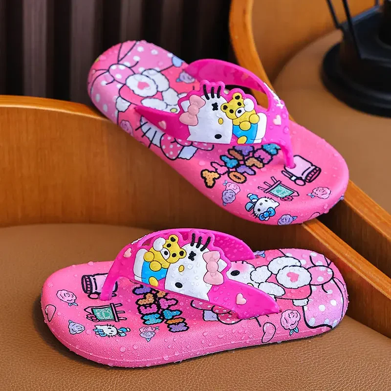 Hello kitty cartoon animation creative trendy flip-flops summer girls sandals baby soft bottom non-slip outer wear personality