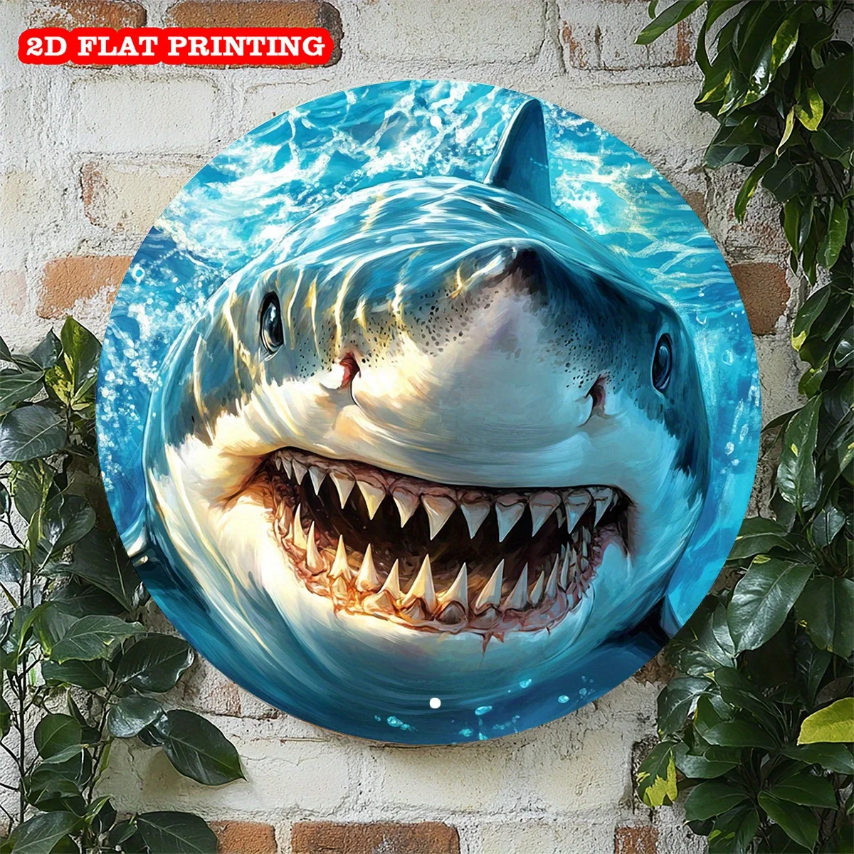 1 Stück Fierce Shark Rundes Aluminiumschild – Vintage-Wanddekoration mit Ozean-Motiv für Zuhause, Wohnzimmer, Garten