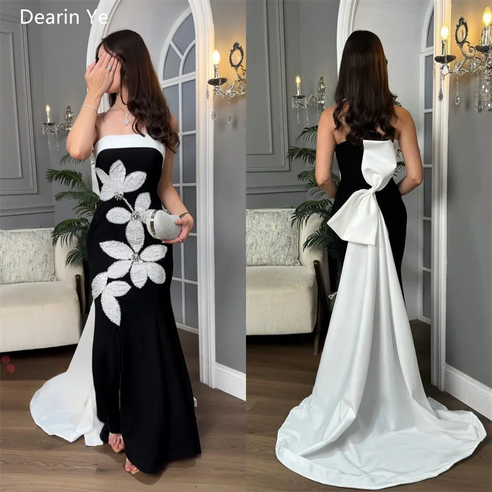 Customized Saudi Arabia Dearin Strapless Mermaid Floor Length Skirts Bows Draped Sleeveless Print Bespoke Occasion Dresses Eveni