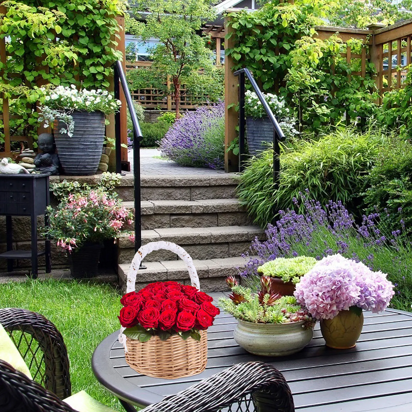 

1Pcs Rattan Flower Basket Handwoven Storage Container Decorative Portable Handmade Woven Basket for Home Decor