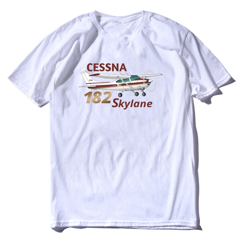 100% Cotton Print Personalized with  Mens Summer O-Neck Cessna 182 Skylane (Brown/Gold) Airplane Tee