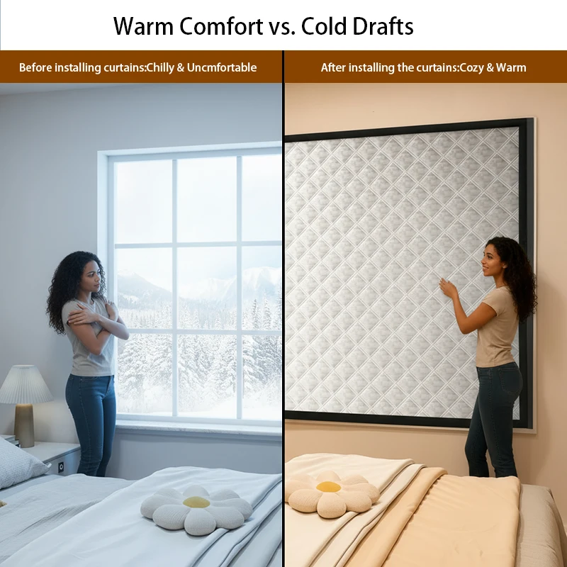 Double-Thickened Thermal Curtains, Windproof Cold & Heat Insulation,Sun-Shading and Noise-Reducing Panels for Cozy Home Windows