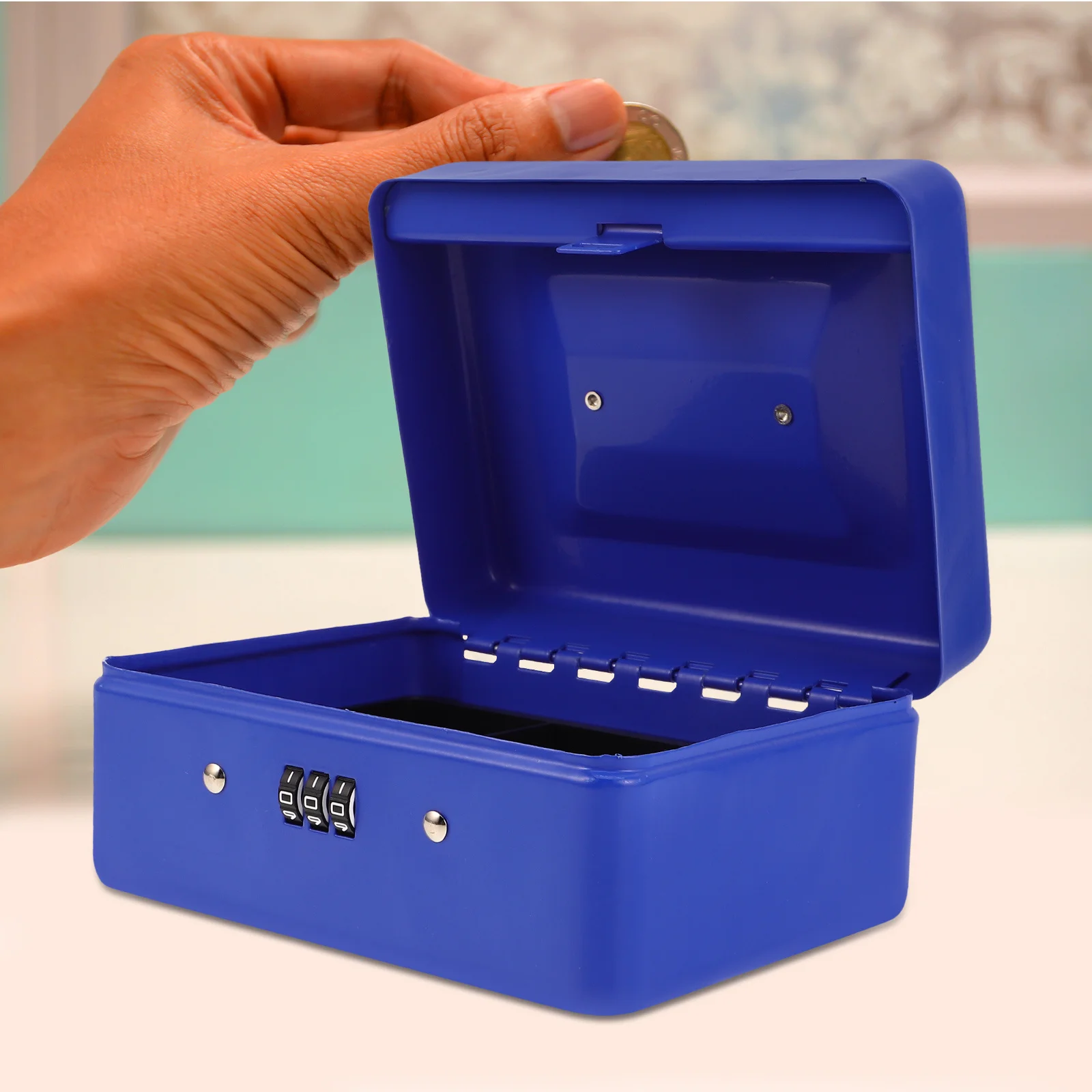Caja de efectivo grande con cerradura, organizador de dinero de Metal grueso de 5,8 pulgadas, bandeja extraíble, lata de almacenamiento portátil para efectivo, caja fuerte para objetos de valor