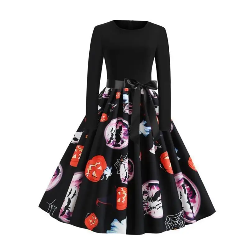 زي تنكري للهالوين على شكل يقطين، فستان نسائي أنيق بأكمام ثلاثة أرباع، تصميم L كلينفيت، نسخة H من الكتان