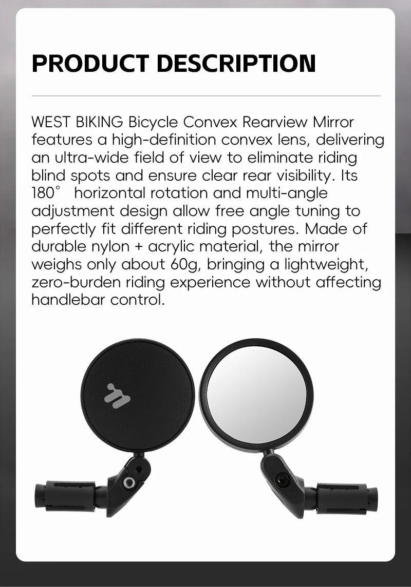 WEST BIKING Fahrrad-Rückspiegel 360 ° Rotierbarer Weitwinkel-Konvexspiegel, Mini-Kompakt-Lenkerendspiegel für Fahrräder – Detail 2