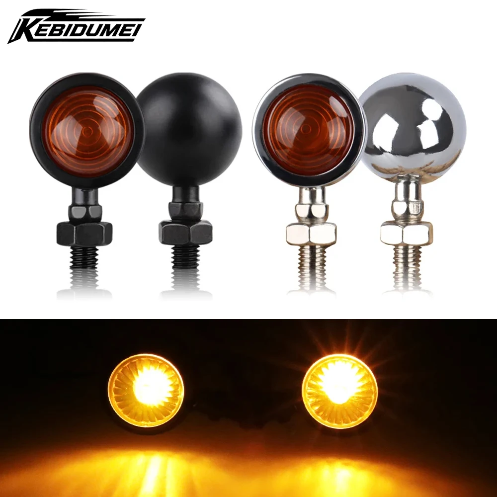 KEBIDUMEI 12V Universal Motorcycle Turn Signal Lights Retro Metal Blinkers Old School for Cruiser Bobber Sportster Cafe Racer
