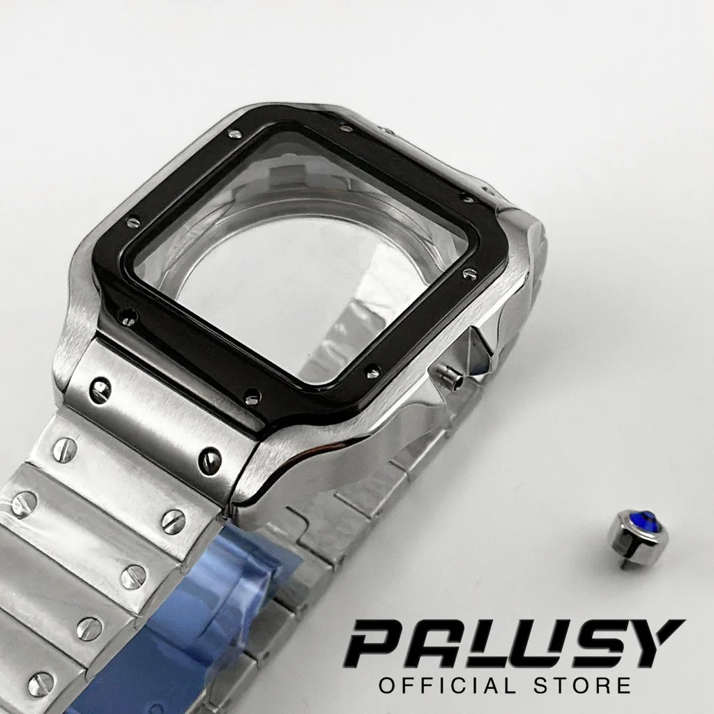NH35 38Mm Casing Jam Tangan Persegi 38Mm 4R35 Set Casing Jam Tangan Baja 316L Bagian Modifikasi Perbaikan untuk Gerakan NH35 4R35 NH36 4R36 NH38