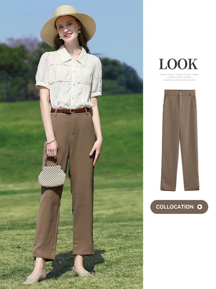 I BELIEVE YOU ผู้หญิง Apricot ลูกไม้ฝรั่งเศส Jacquard เสื้อ 2025 ฤดูร้อน Lapel ประณีตปุ่มเดี่ยว Breasted Tops 2252056026