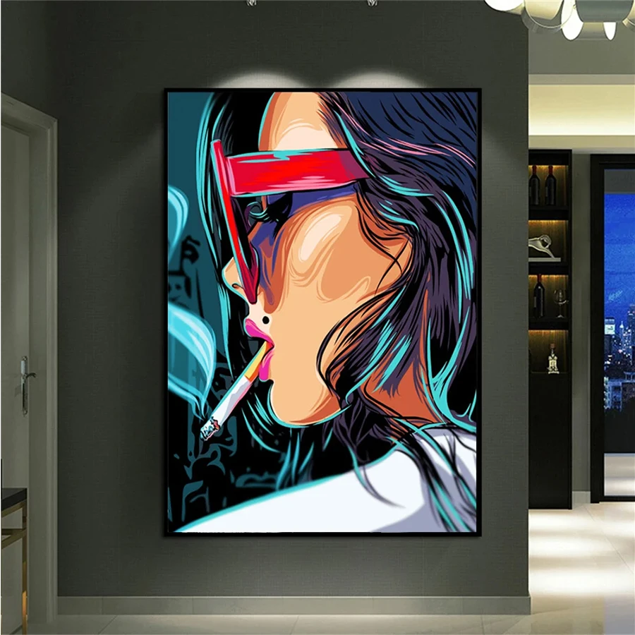 Full Square Diamond Embroidery Abstract Cool Smoking Woman Handicraft Diamond Painting Cross Stitch Home Decoration