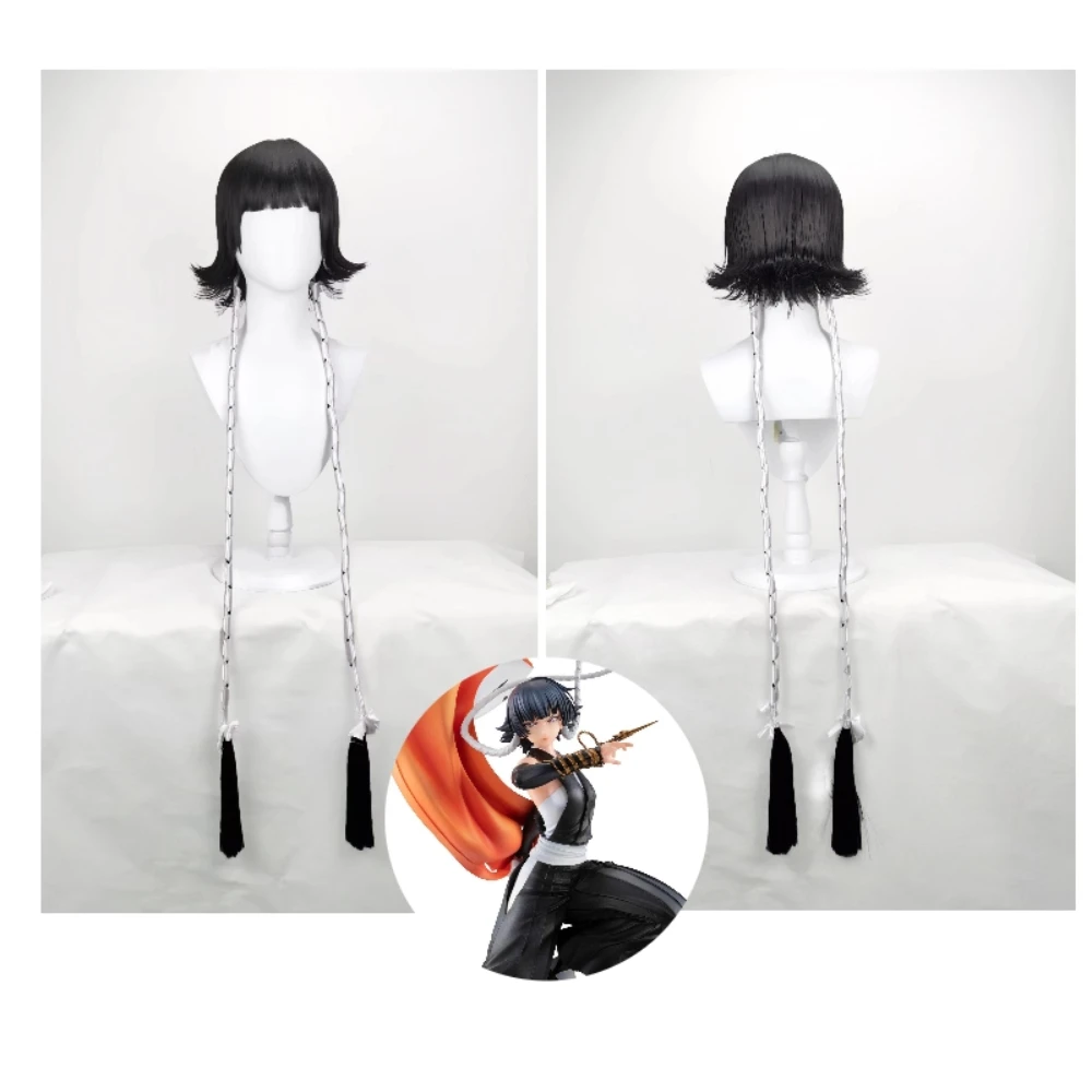 Bleach Soi Fon Cosplay Wig Black Twin Tails Hairpiece for Anime Costume