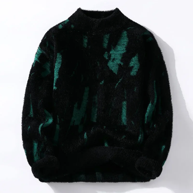 Men Round Neck Pullovers Long Sleeve Jumpers Print Knitted Sweater Slight Strech Regular Casual Simple Thick Winter