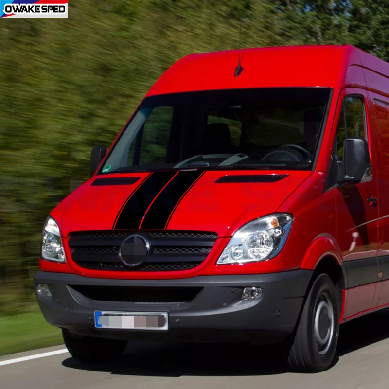 Carbon Fiber Sport Stripes For-Mercedes Benz Sprinter Van Camper Car Hood Bonnet Stickers Auto Engine Cover Decor Vinyl Decal
