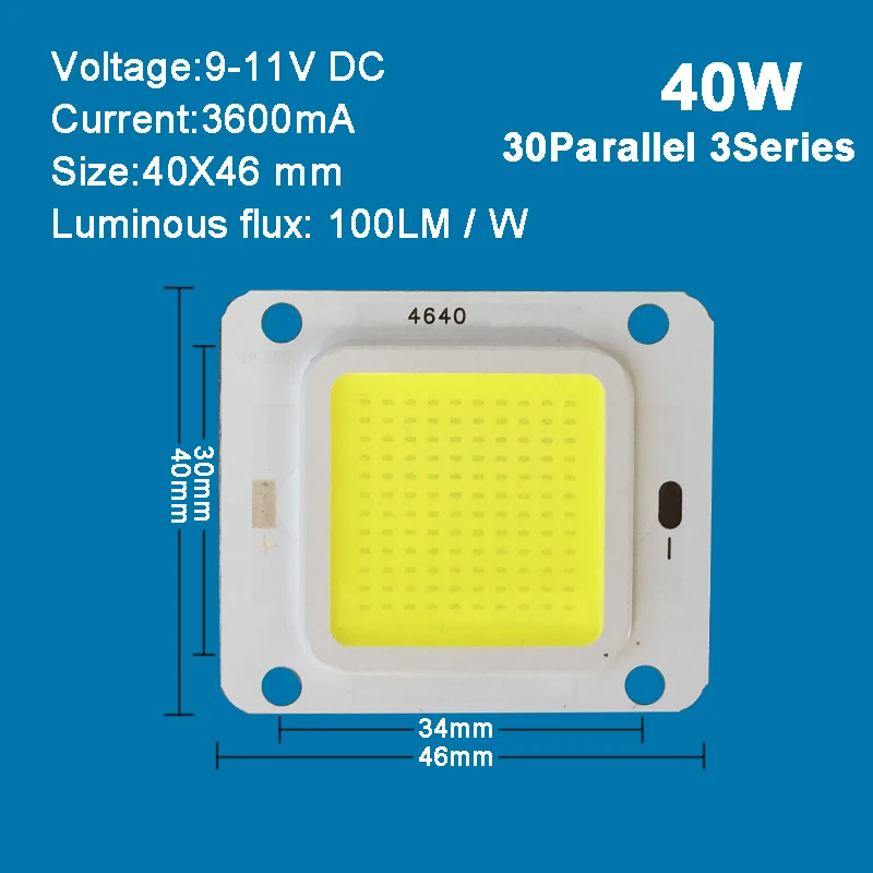 10W - 100W Warm White 4000K LED COB Light + 4640 Size Square Substrate