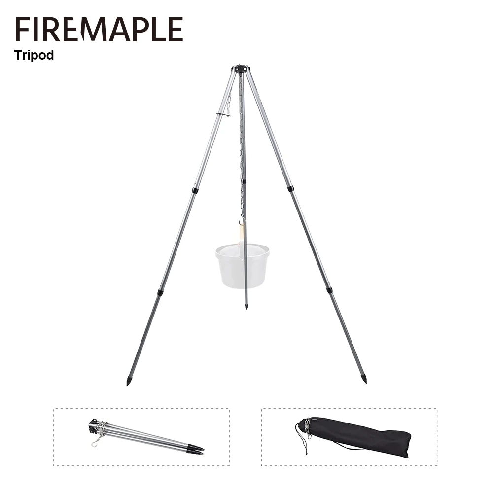 Fire-Maple Campfire Tripod Outdoor Grill Hanging Barbecue Adjustable Portable Camp Cooking Hanger 46 inch