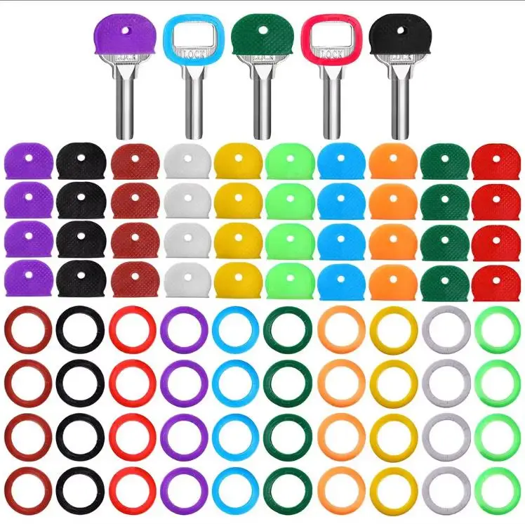 10pcs 24pcs 32pcs Color Key Sleeve Mixed Color Soft Silicone PVC Key Ring for Marking to Distinguish The Key DIY Key Pendant
