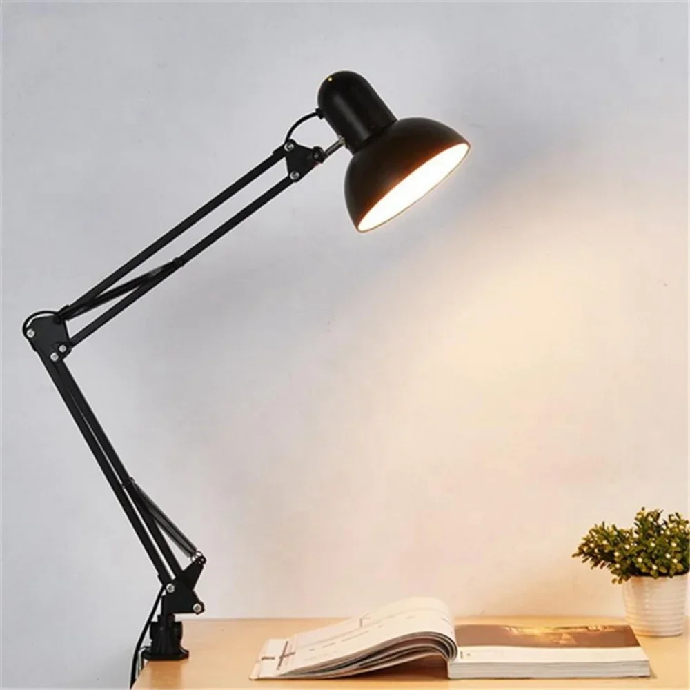 Bedroom Office Computer Table Lamp Home Decor for E27 Bulb Foldable Desk Lamp Clip on Light Telescopic Eye Protection Retro