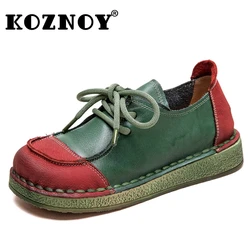 Koznoy 2.8cm Cow Suede Genuine Leather Shallow Soft Soled Luxury Ethnic Woman Elegance Moccasin Flats Summer Ladies Comfy Shoes