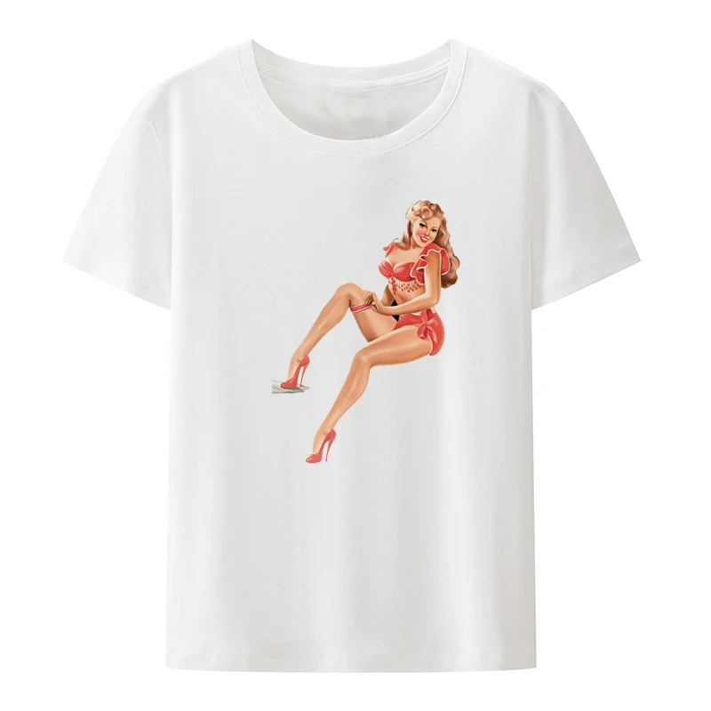 Pinup Girl Cute Sexy Babe Graphic T Shirts Men Clothing Comfortable Hot Pin Up Cool Short Sleeve Tee Roupas Masculinas Blouse