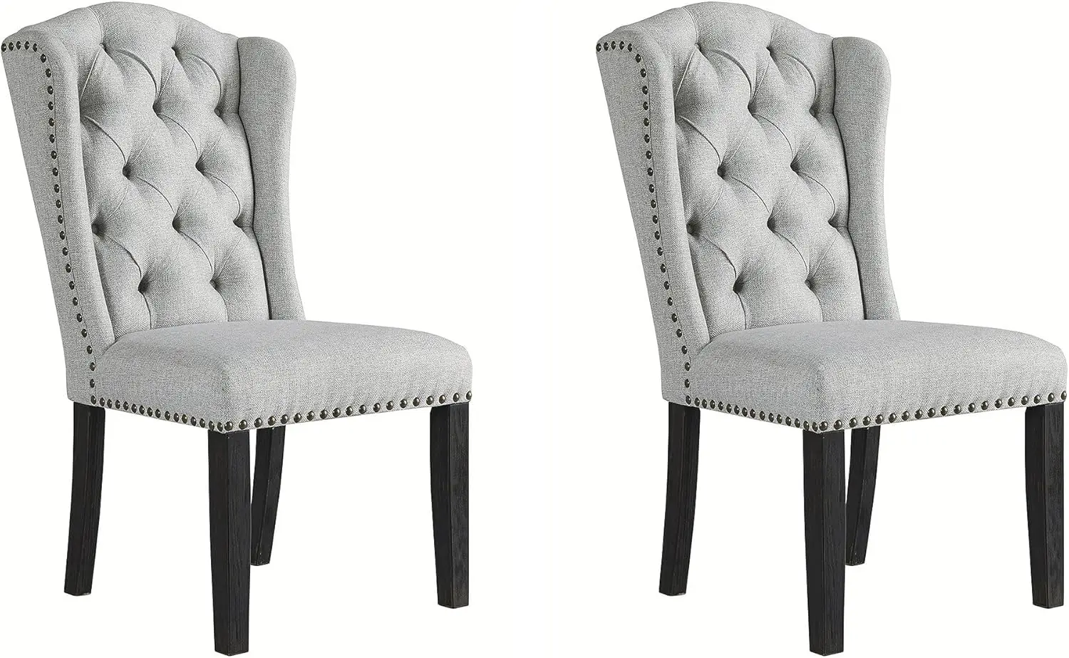 Signature Design by Ashley Jeanette Traditional Tufted Upholstered Wingback Dining Chair, 2 Count, Light Gray