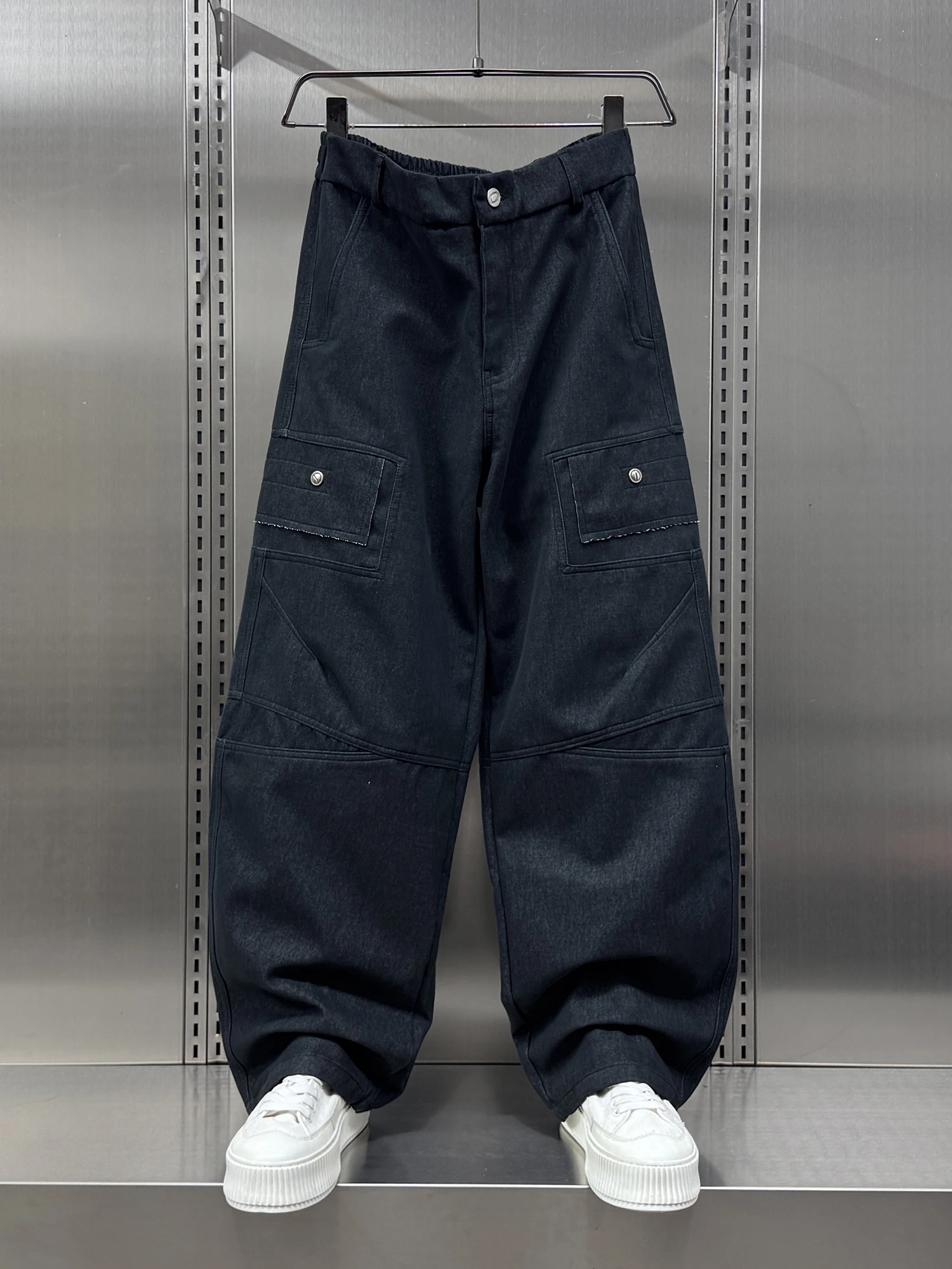 

Мужские брюки прямого кроя с широкими штанинами в стиле пэчворк, модные уличные брюки в стиле хип-хоп, повседневные рабочие брюки с декоративными лентами, осенняя коллекция