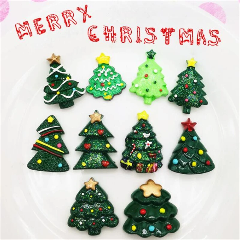 20Pcs/Lot New Creative Resin Xmas Tree Charm Connectors Diy Phone Case Christmas Ornament Jewelry Making Acessories Material